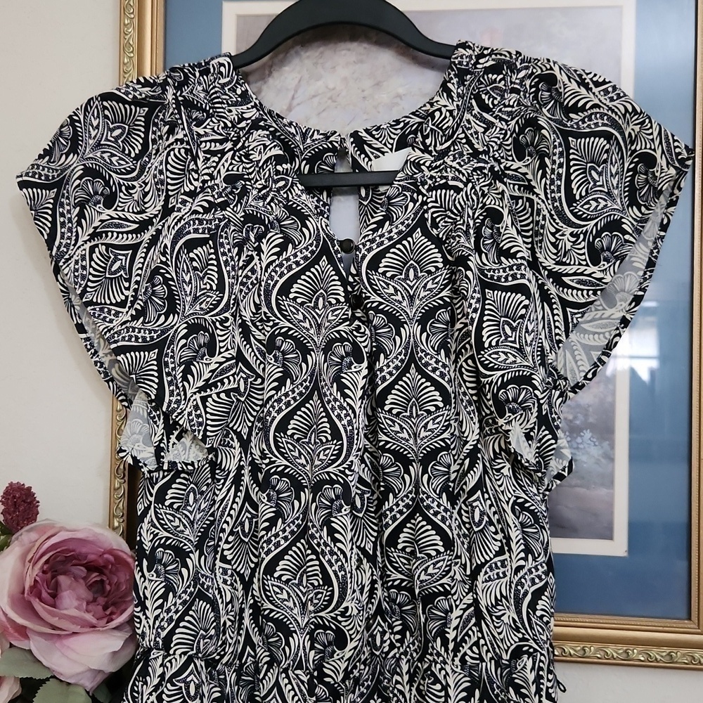 Anthropology Romper Size 4 Bohemian Lounge Paisley Fall Ruffle Sleeve - Picture 11 of 15